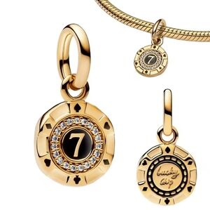 Lucky 7 Gold Chip Charm NEW Sterling Silver 925 Bracelet/Necklace Charm